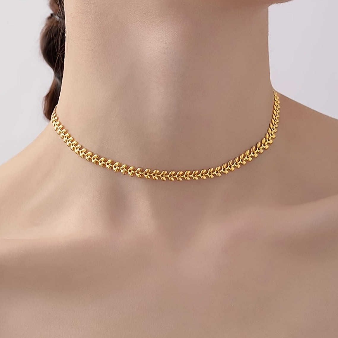 Necklace for Women with 1 Unique Wheat Ear Design, Stainless Steel Plated with 18K Gold, Clavicle Chain