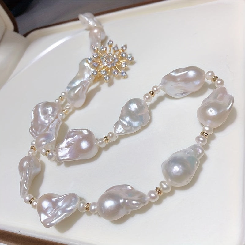 Exquisite Baroque Freshwater Pearl Jewelry Set - Necklace & Earrings featuring Distinctive Shapes, Elegant French-Inspired Design for Special Occasions, Complete with Beautiful Gift Box