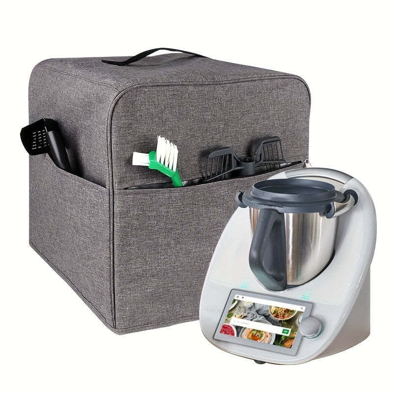 Thickened and durable dust cover with double-layer waterproof protection for Thermomix TM5/TM6 mixer, featuring storage pockets for accessories.