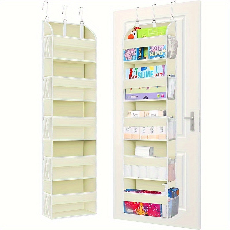 Door Hanging Storage Organizer featuring 5 pockets and 10 mesh bags, with a weight capacity of up to 44lbs (approx. 20kg). This organizer includes a clear window for easy visibility and is perfect for storing items in the bedroom, shoes, diapers, or