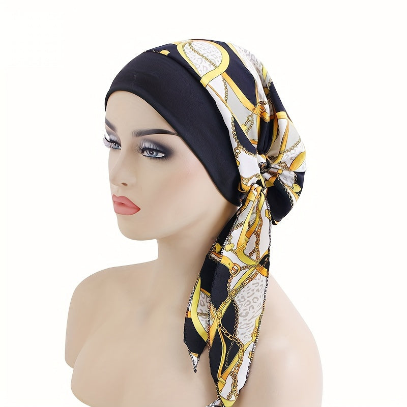 Paisley Print Turban Cap with Lace-Up Detail for Chemo Patients