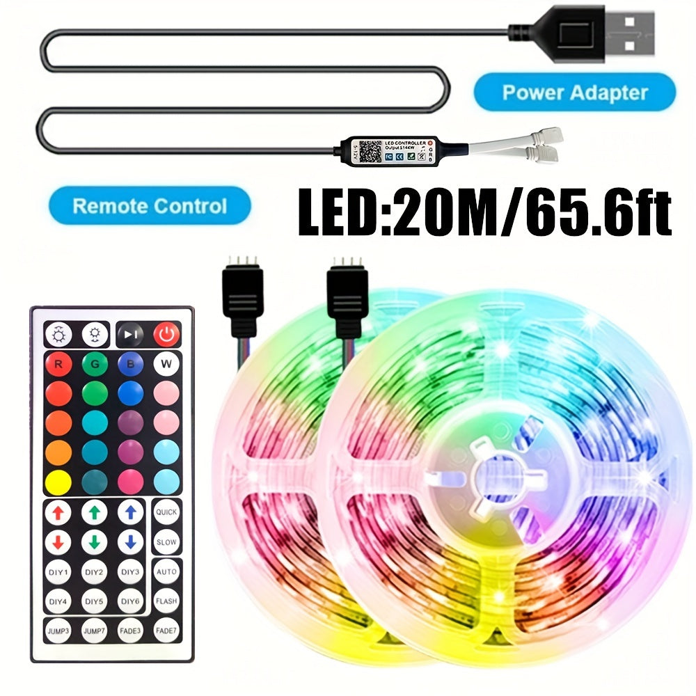 Control LED strip lights wirelessly with an infrared remote to customize RGB lighting and decorate living room atmosphere with flexible ribbon lamp string.