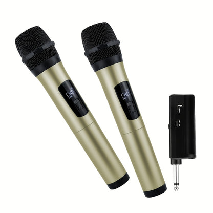 W2 Wireless Rechargeable Microphone for Home KTV and Outdoor singing, Handheld Mic System with Metallic Finish