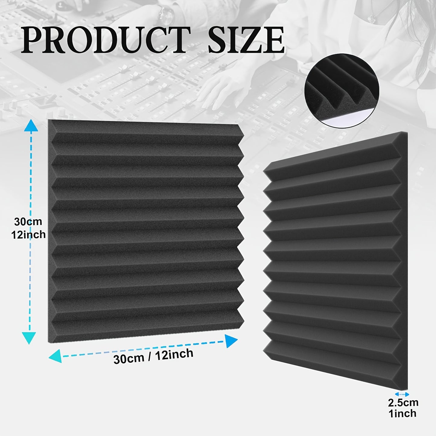 40 black high-density foam soundproof panels measuring 30.48cm x 30.48cm x 2.54cm, fireproof and noise-reducing for various spaces.