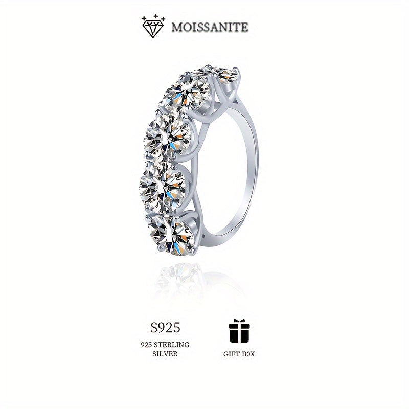 Exquisite 925 Sterling Silver Hypoallergenic Ring with 2.5ct - 5ct Moissanite in Five Rows. Perfect Gift for Women on Valentine's Day or Mother's Day. Ideal for Engagements or Weddings. Comes with Moissanite Certificate and Elegant Gift Box.