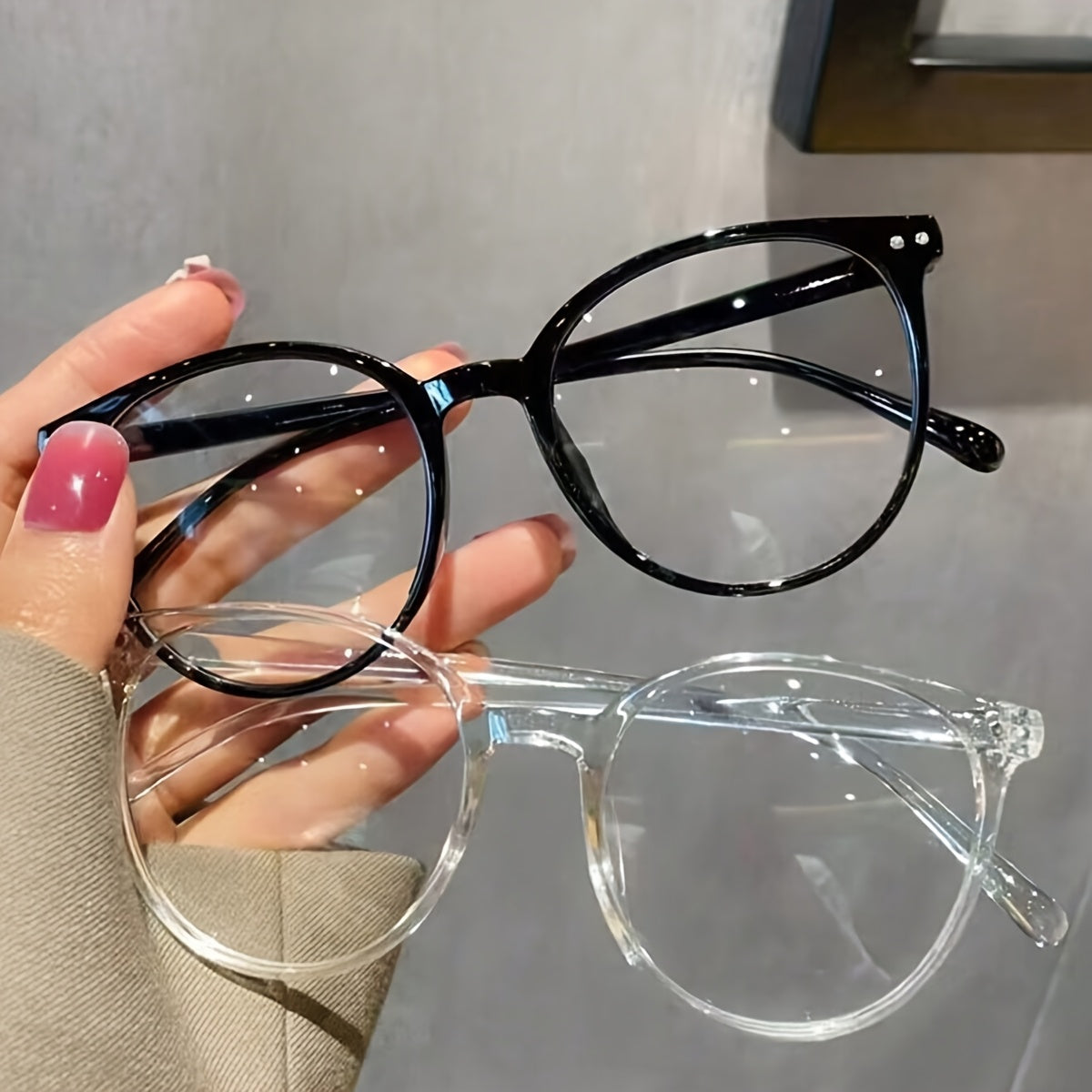 Women's Half-Frame Round Blue Light Block Glasses.