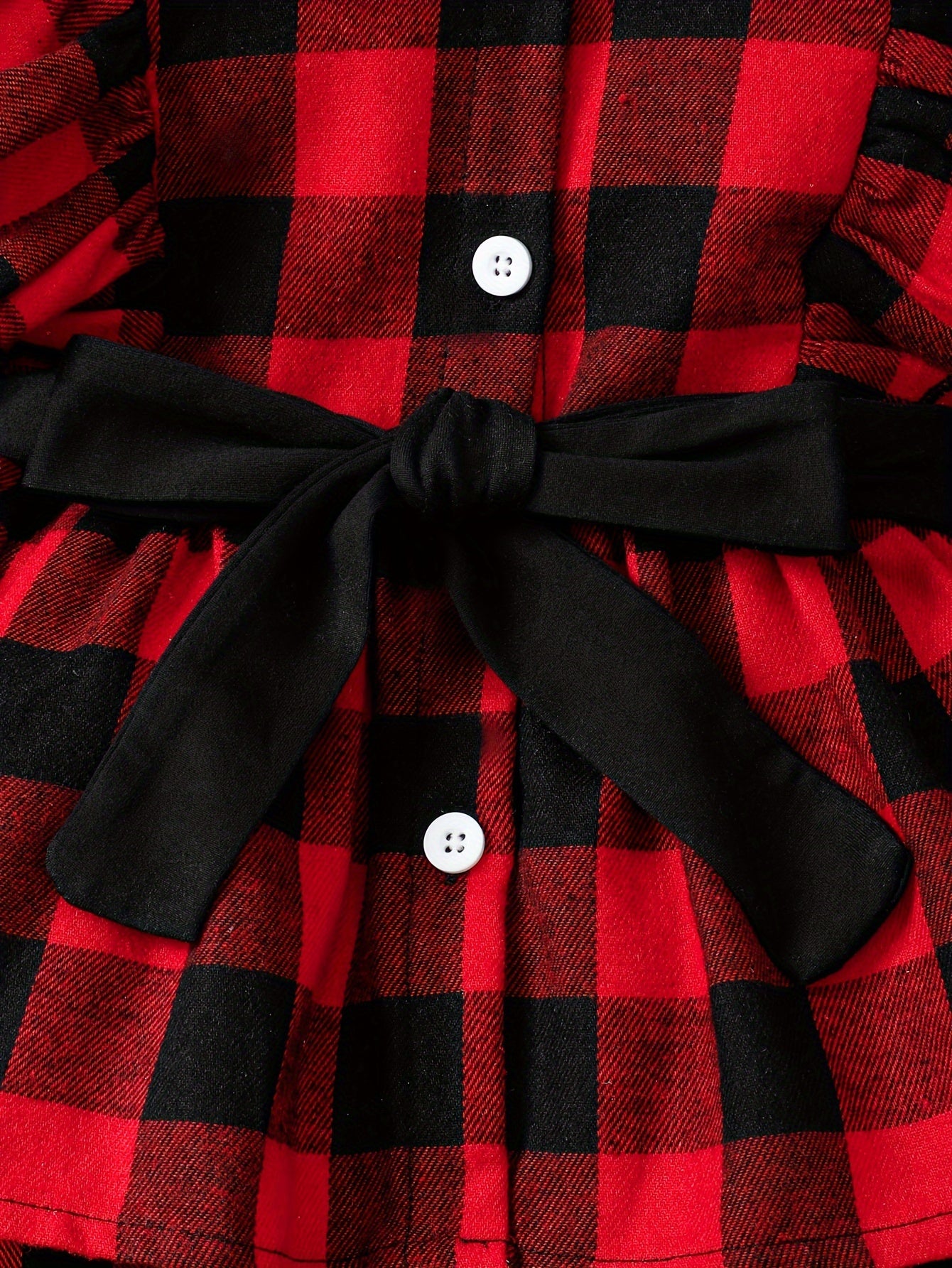 Baby's ruffled plaid blouse with belted pants set for outdoor wear in spring and fall