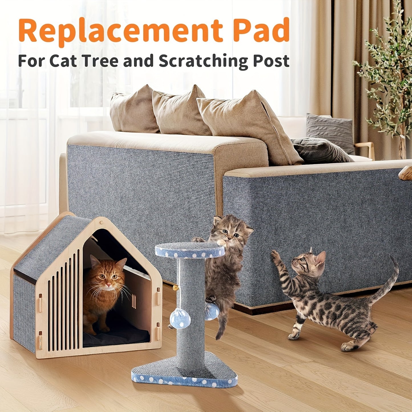 Trim-able cat furniture protector with self-adhesive scratching mat to safeguard couches, doors, and cat tree shelves from claws in grey color, 78.7 x 15.8.