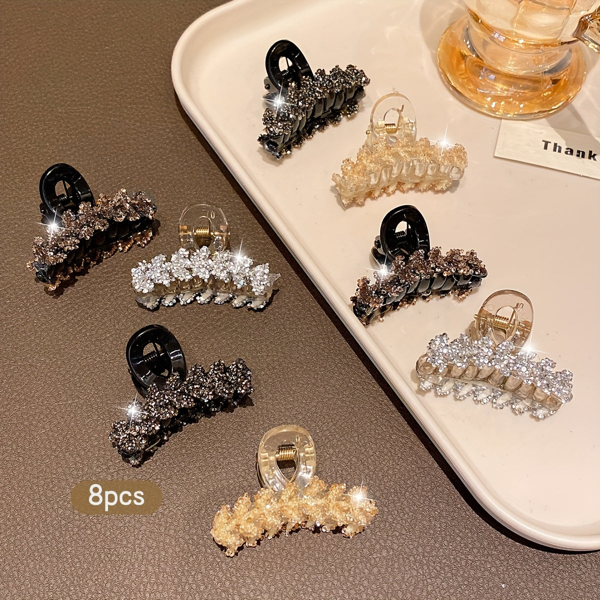 8 Korean style floral design hair clips in plastic, suitable for daily use.