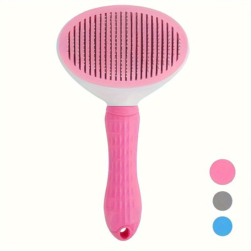 Pet hair remover comb with adjustable needle body and anti-skid button - ideal for cats and dogs, easy to clean.