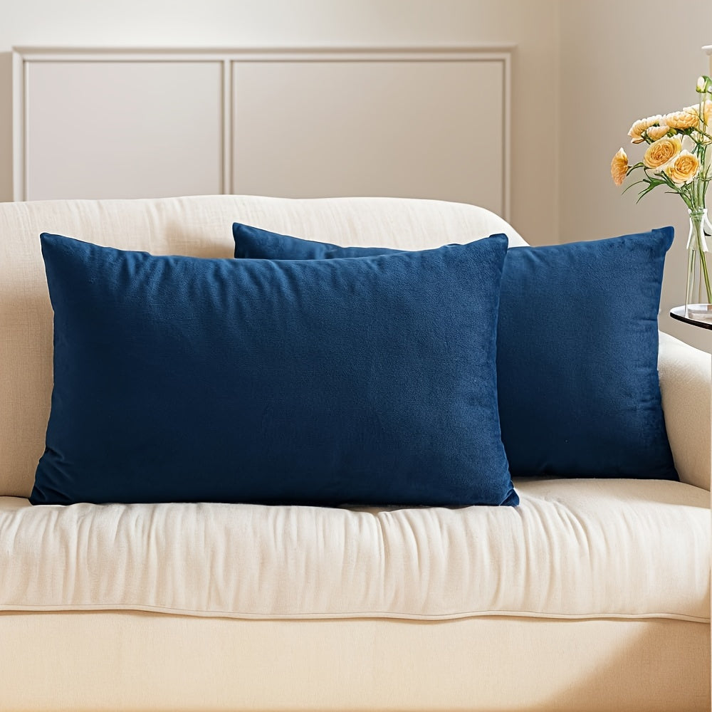 2pcs of navy blue velvet throw pillow covers in various sizes for modern home decor without pillow inserts.