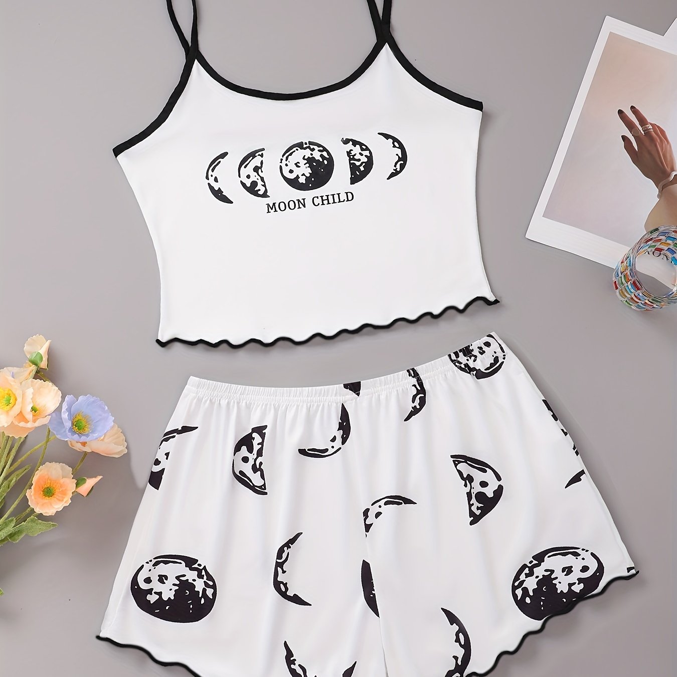 Women's pajama set with moon theme print