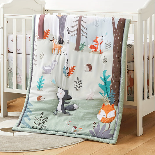 BEEWEED Woodland Animals Print Crib Quilt - Perfect for Kids' Nursery, Made with Breathable Polyester Fiber, Suitable for All Seasons, Ultra Cozy and Gentle on Skin. Great for Kindergarten Bedroom Decoration and Christmas Gift.