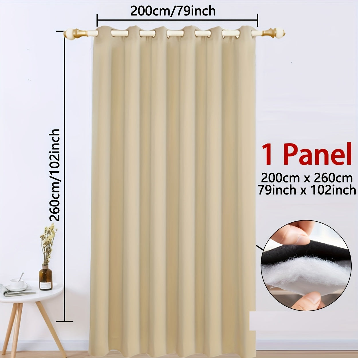 Blackout Curtain with Grommet Top, Made of 100% Polyester for All-Season Privacy. Features 3-Layer Thermal Insulation, Windproof and Cold-Proof. Perfect for Bedroom, Living Room, or Basement. Contemporary Pastoral Theme, Uncorded and Woven, Weighs 440G.