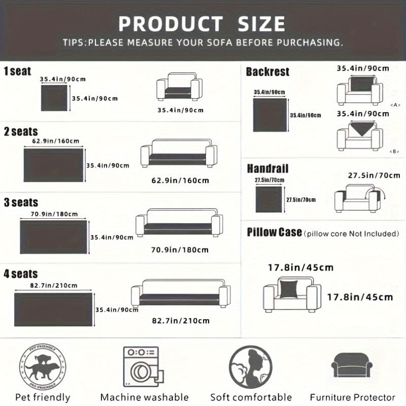 Водонепроницаемый, нескользящий велюровый чехол для дивана подходит для различных размеров и стилей диванов. Машинная стирка и подходит для домашних животных. Подходит для кресел, диванов на двоих, трехместных, четырехместных и угловых диванов.