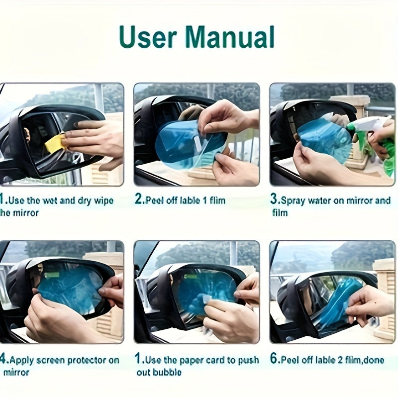 2 or 4 pieces of rain and fog waterproof transparent film for car rearview mirrors.