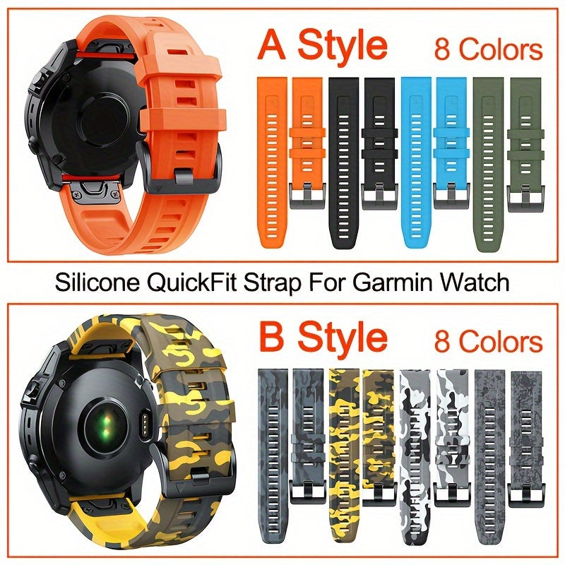 Favorite Pick: Durable Silicone Quick Release Sport Strap in 26mm/22mm for Garmin Fenix 5, 5X Plus, 6, 6X Pro, 7, 7X, Forerunner 945, 935, Instinct 2X - Smart Watch Wristband with Hook-and-Loop Fastener