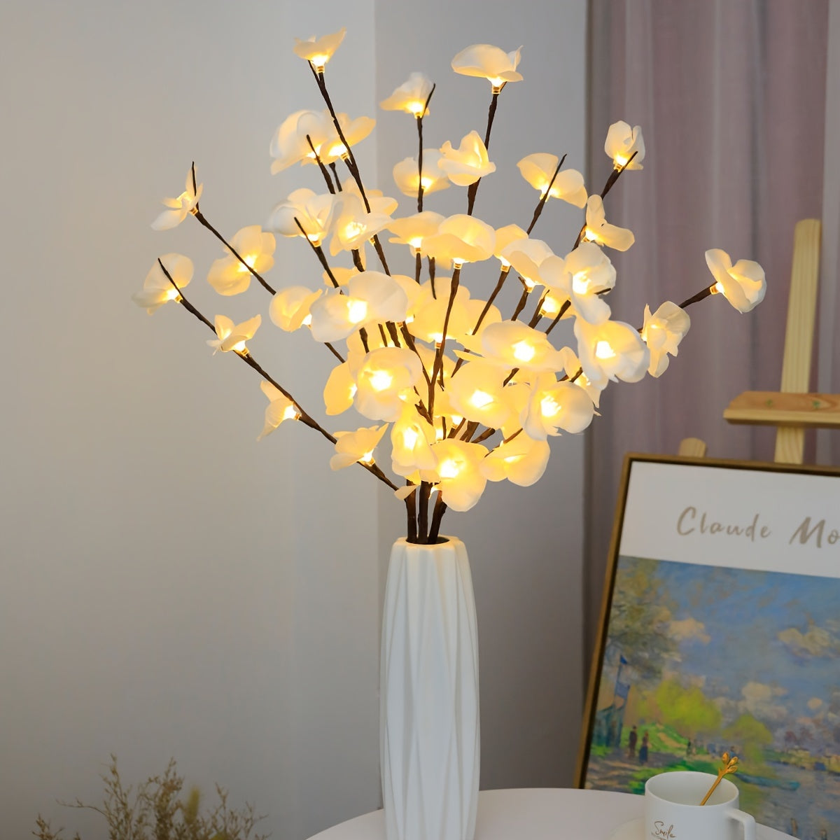 White Phalaenopsis LED light tree, battery-operated, suitable for various occasions and indoor decorating.