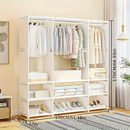 Sturdy Stainless Steel Freestanding Wardrobe Organizer - Rust-Resistant Storage Rack with Shelves for Clothes and Home Organization, Easy Assembly, Space-Saving Design, Enclosed Storage Capacity of over 3.2 Cubic Feet, Height of over 68.58 cm, Ideal for