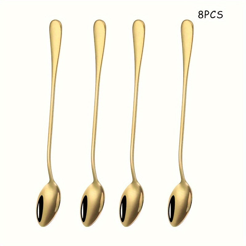 2/4 stainless steel long-handled spoons for coffee, tea, ice cream, and stirring.