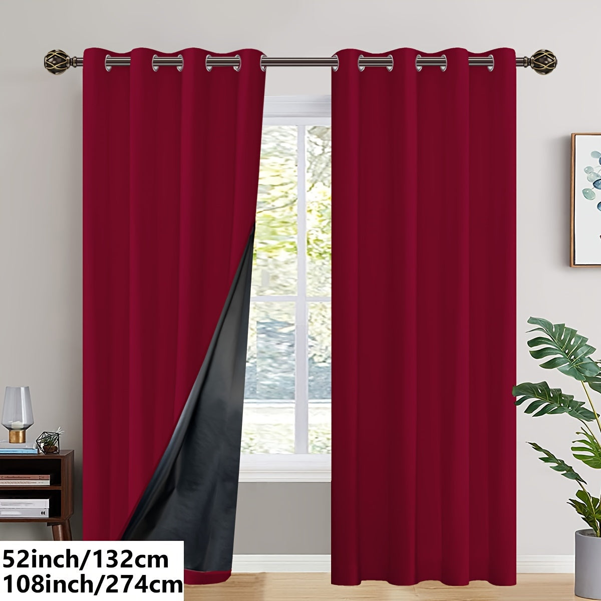 2PC Insulated Blackout Curtains with Coated Insulating Lining - Ideal for Living Room, Bedroom, Kitchen, Bathroom - Perfect for Home and Room Decoration