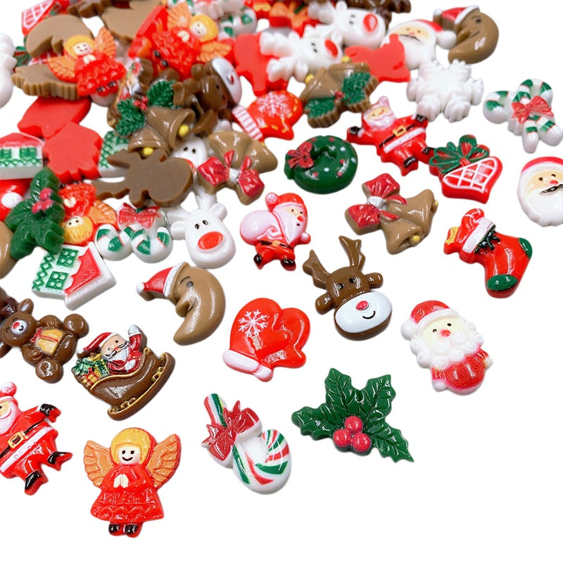 Christmas Craft Resin Ornaments Set with Santa Snowman Tree Bell Miniatures - Available in 20, 50, or 100 pieces for Craft Making, Scrapbooking, and DIY Crafts - Perfect as Stocking Stuffers