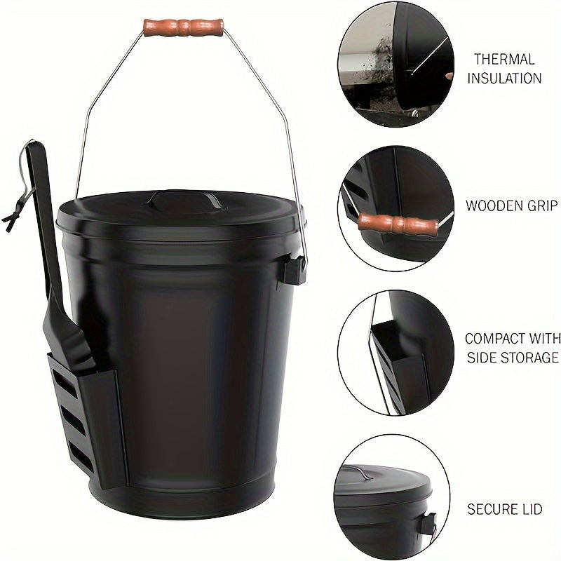 19.49 Litre Galvanized Metal Ash Bucket Set - Includes Lid, Shovel, Gloves, Cloths, and Dust Brush - Ideal for Keeping Warm in Winter Fire Pits and Fireplaces