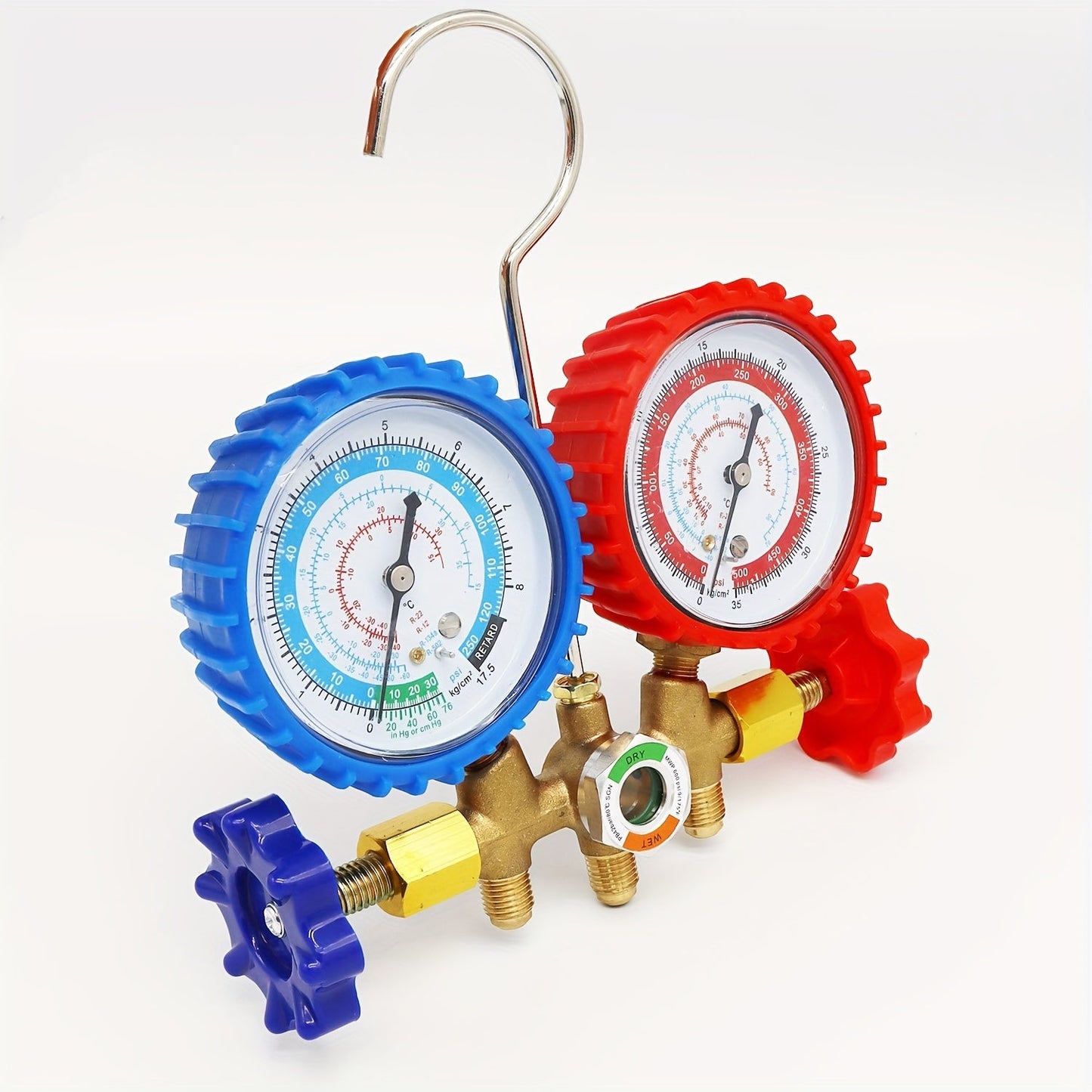 Car AC Dual-Gauge Refrigerant Pressure Tester Set - Made of Long-lasting Plastic and Metal, Does Not Require Power - Perfect for R22, R502, R404A, and R134A refrigerants