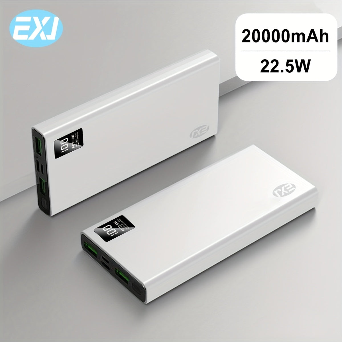 EXJ 20000mAh/10000mAh Power Bank with Fast Charging, LED Display, 2 USB 3.0 Type C QC PD4 Ports. Compatible with iPhone, Android, Samsung, and more.