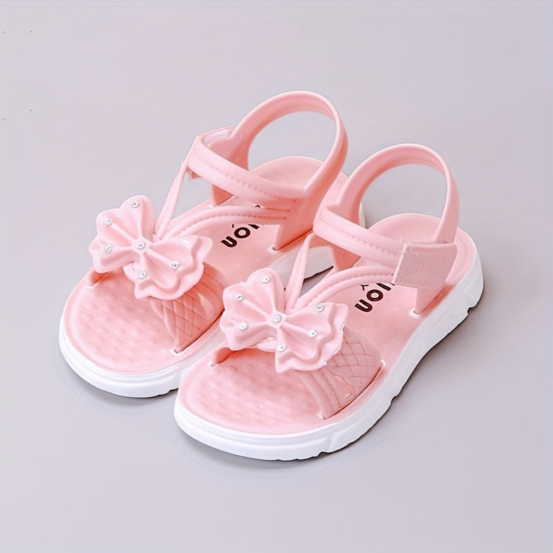 TEEOEC Girls' Sandals with Bowknot - Summer 2024 Collection, Soft Sole Princess Beach Footwear, Breathable Strap, Black/White & Pink/Cream Options, Lowtop Styles