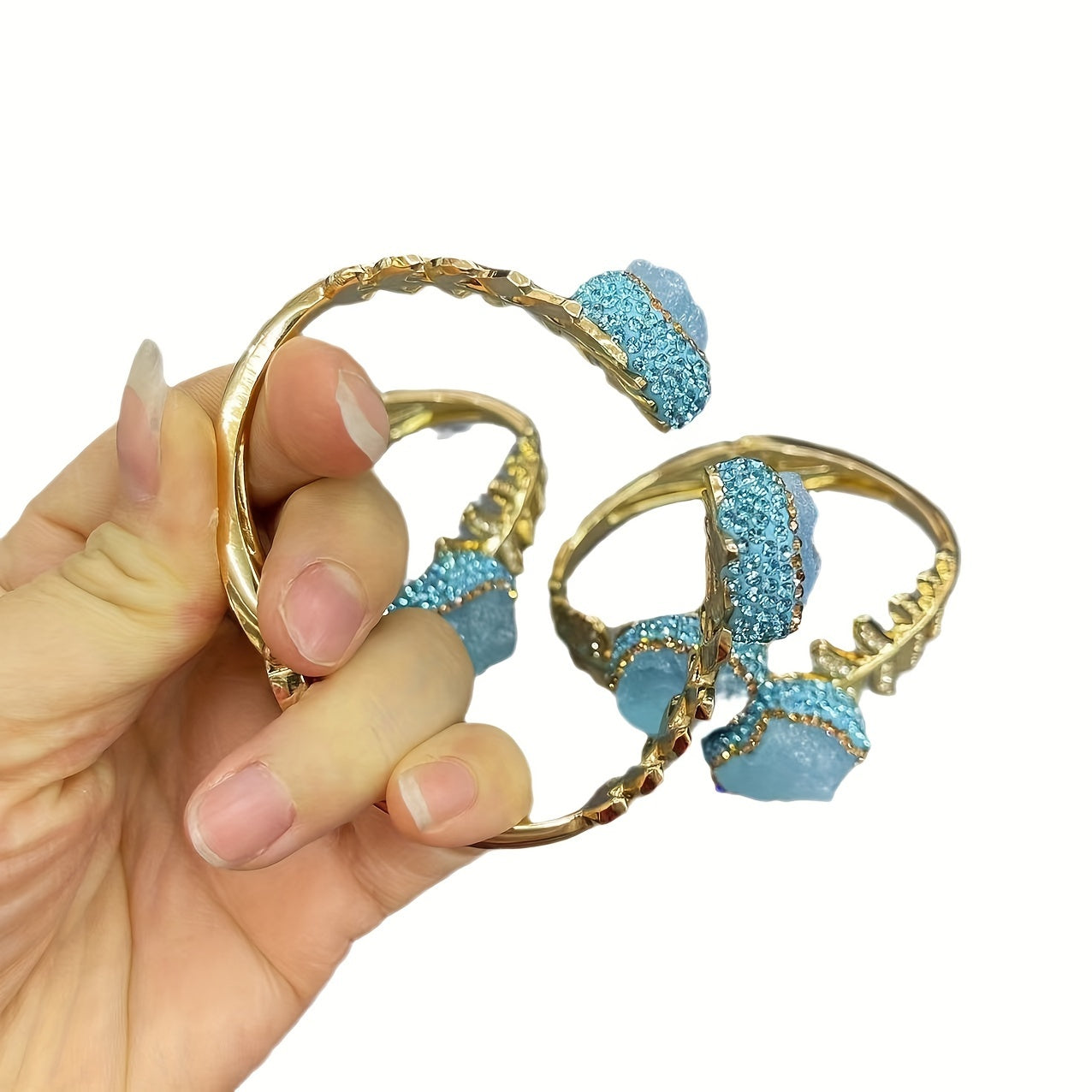 Gold Plated Aquamarine Raw Stone Bracelets featuring Bohemian & Minimalist Style, with Clay Inlay and Adjustable Leaf Design. Perfect Gift for a Delicate Female.