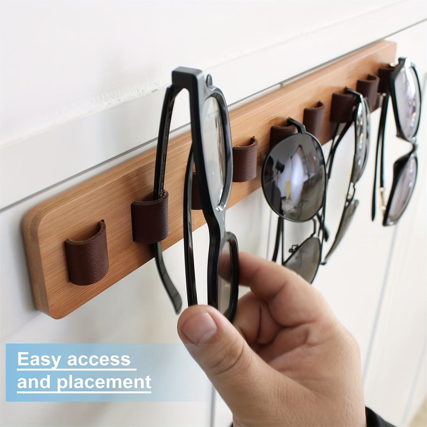 Wooden glass organizer wall-mounted rack for organizing and storing multiple glasses.