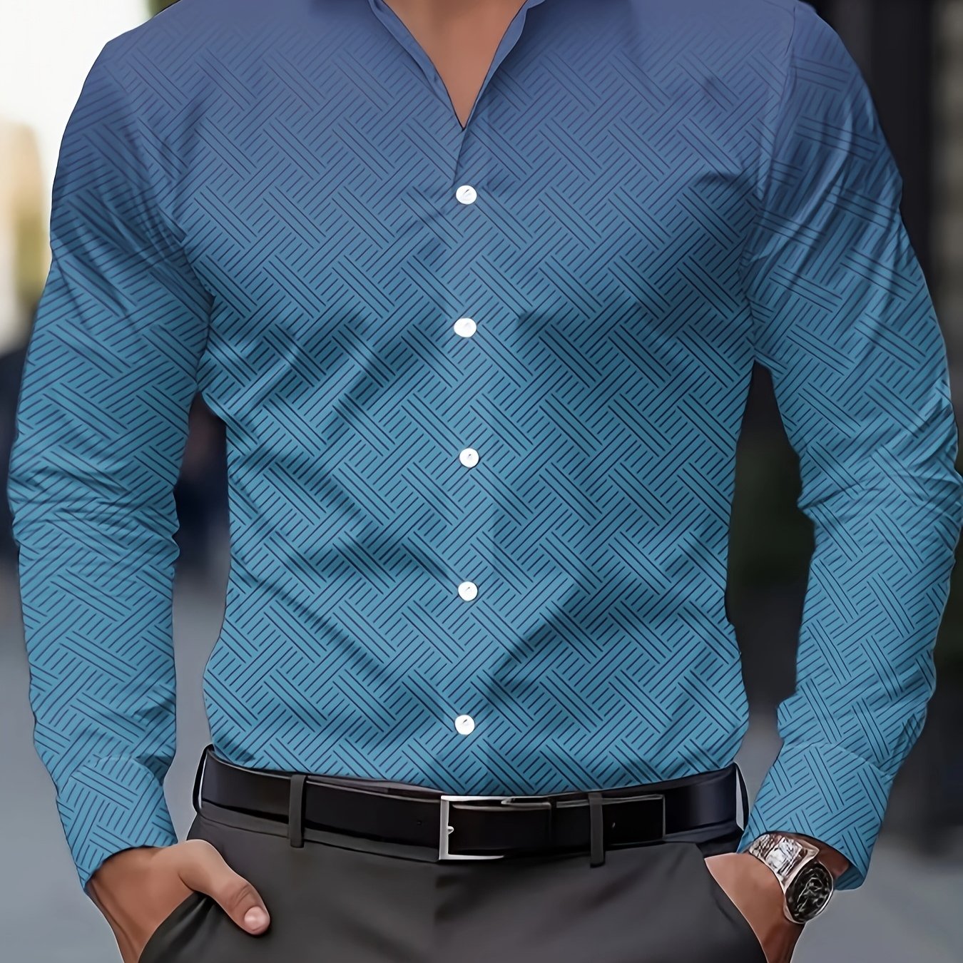 Fashionable men's long sleeve shirt with breathable polyester and unique print design, perfect for spring and fall.