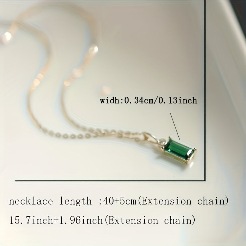 Stylish Emerald Green Princess Square Necklace made of 2.1g of high-quality 925 Sterling Silver featuring a dazzling Cubic Zirconia Pendant. This Elegant Clavicle Chain is ideal for everyday wear or as a thoughtful gift. Representing the August