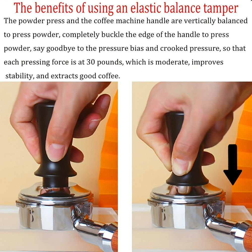 Calibrated Espresso Tamper with Spring Aluminum Handle and Stainless Steel Flat Base - 1pc in 51/53/58mm sizes, includes Coffee Mat