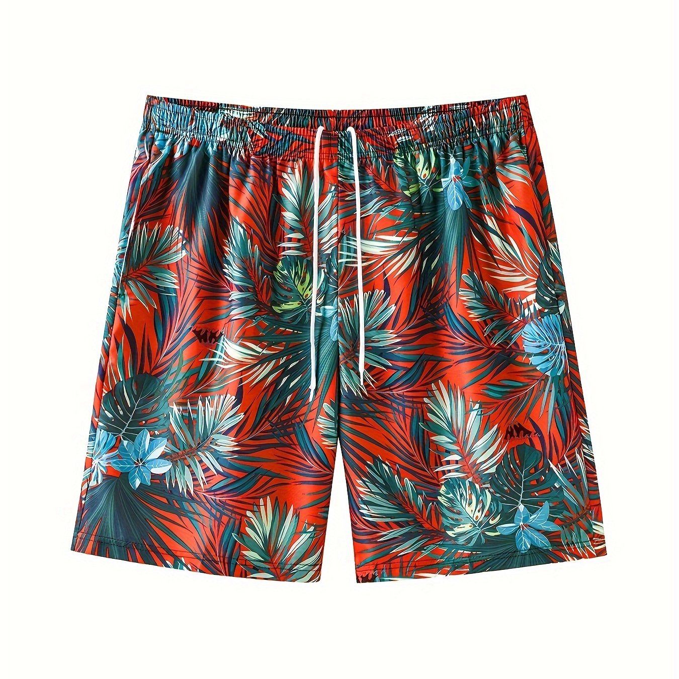 Tropical trees print board shorts for big and tall men, perfect for summer and outdoor sports.