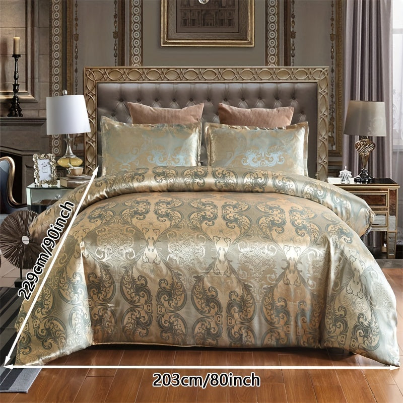 3-piece European-style satin jacquard quilt cover set with one quilt cover, a pair of pillowcases, and no inner core.