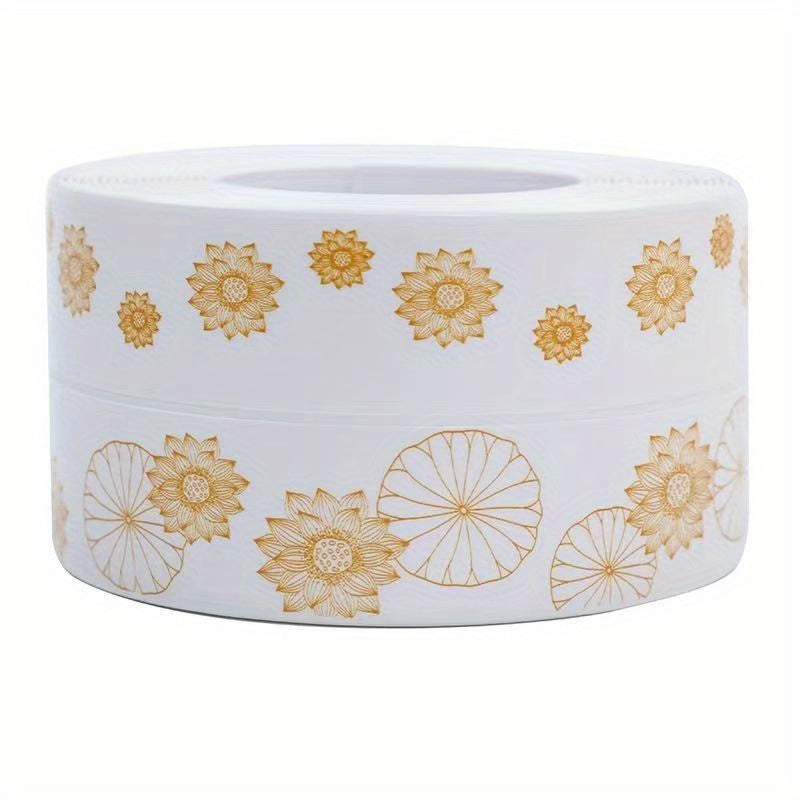 Self-adhesive waterproof seam tape with high-gloss finish and floral & butterfly patterns for bathrooms and kitchens. Mold & moisture resistant, ideal for sinks, toilets, and showers. Great for Halloween/Christmas gifts and bathroom decor.