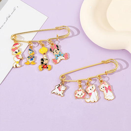 Two enamel pins featuring adorable Mickey, Minnie Mouse, and Donald Duck designs, perfect for adding some flair to your clothing and backpack.