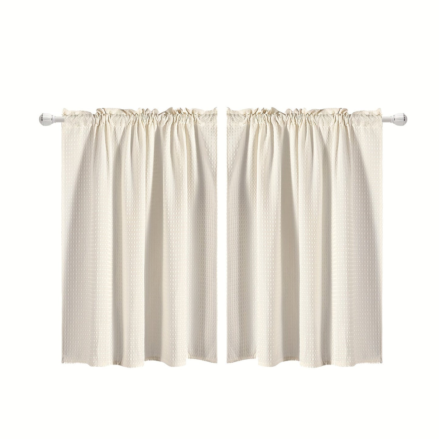 Set of 2 Waffle Weave Half Window Curtains. Waterproof Small Window Curtains for Bathroom, Ideal for Coffee Shops and Kitchens.