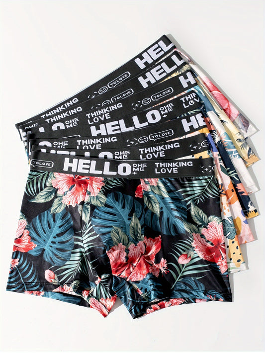 7-pack of men's boxer briefs with soft and stretchy fabric, featuring trendy floral prints and a comfortable, breathable fit.