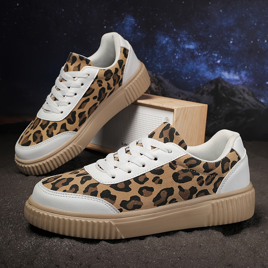 Women's Retro Leopard Print Sneakers - Casual Lace-Up, Stain-Resistant Low Tops with Comfortable EVA/Rubber Insole