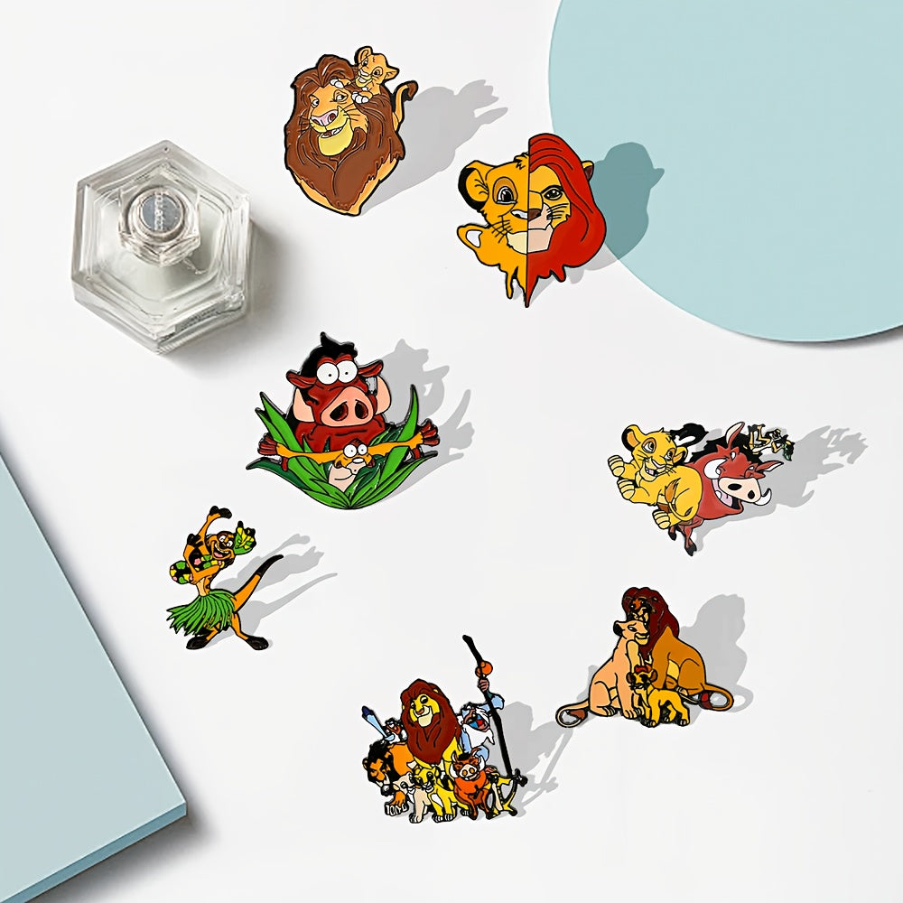 Set of 7 Simba Anime Enamel Metal Badges, Stylish Brooch Pins for Men and Women's Apparel and Accessories, Perfect Keepsake Gift for Childhood Memories