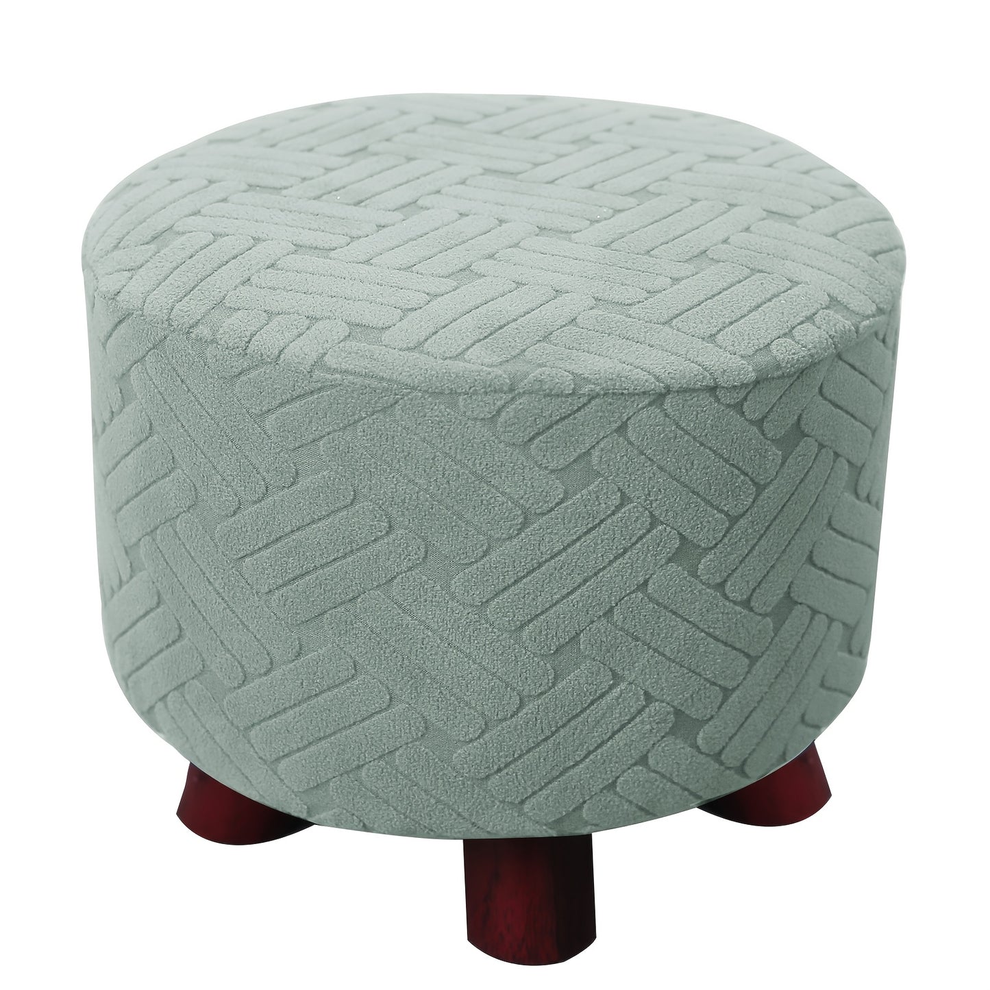 Round Jacquard footrest cover with high elasticity, suitable for foyer, living room, and bedroom. Anti-stain, anti-dust, and resistant to cat scratch and dog claw. Made of 200g plaid fabric, suitable for all seasons.