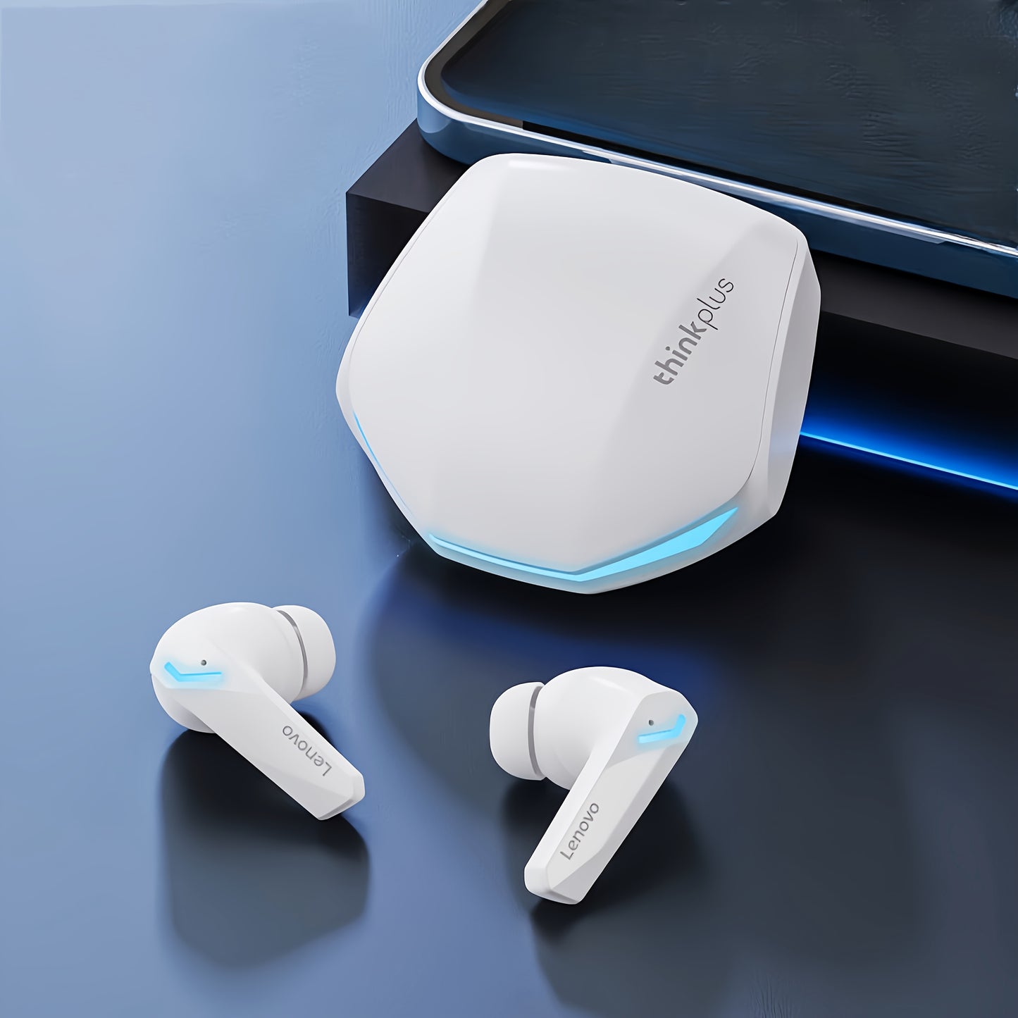 Lenovo GM2 PRO Wireless Headset features HIFI sound quality, clear HD calls, intelligent noise reduction, and a rechargeable lithium battery with USB Type-C charging. No charger included.