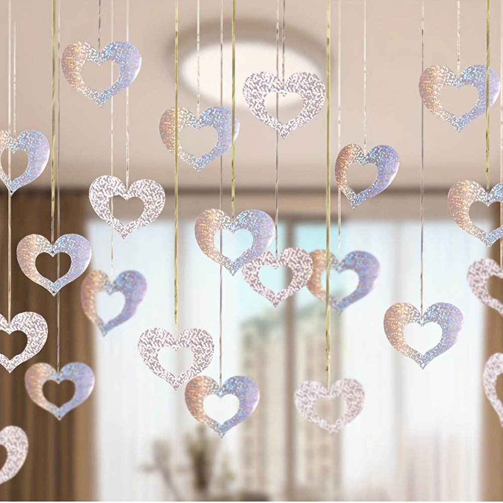 70pcs Sparkling Heart & Star Sequin Hanging Decorations - Perfect for Weddings, Birthdays, Bedroom Ambiance | Durable, Easy-to-Hang Plastic, No Power Needed, Wedding Decor.