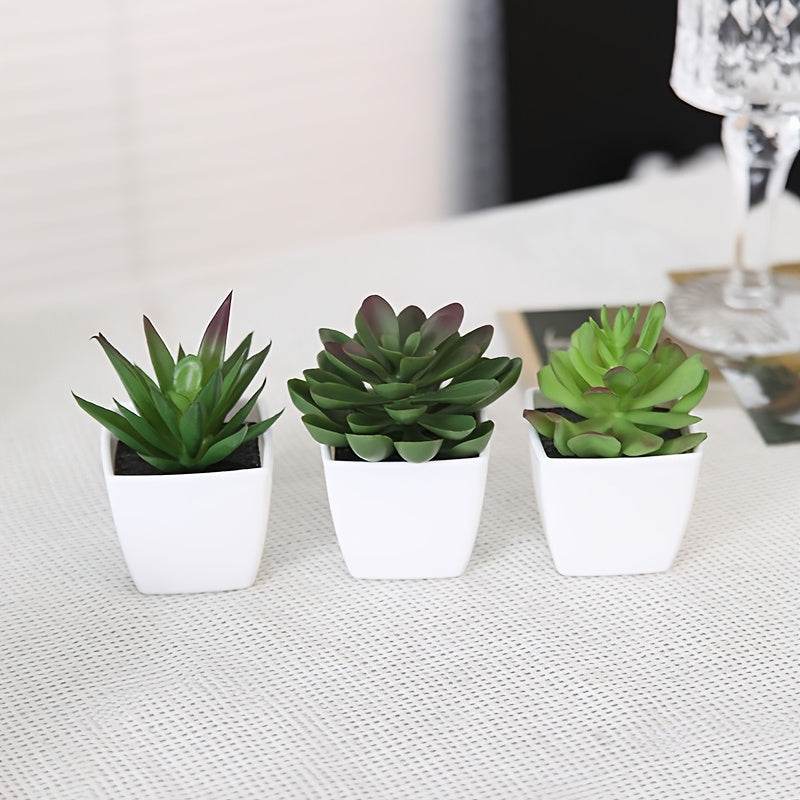 3 artificial evergreen succulent plant bonsai for home decoration, suitable for various settings.