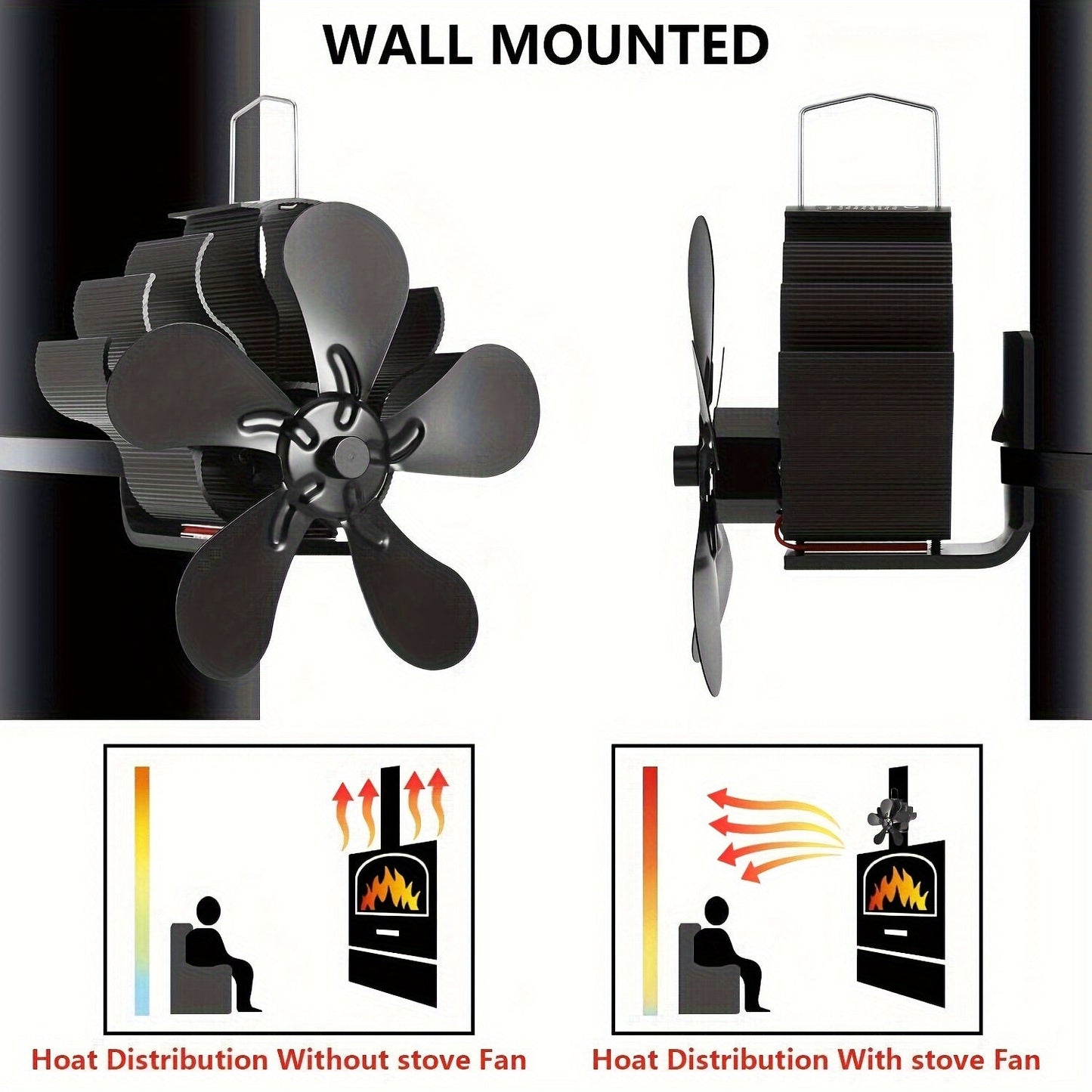 PANDAFAUCET Wood Stove Fan - Heat Powered for Gas/Pellet Log Burners - Brushed Aluminum, Quiet Operation, Portable with Switch, No Electricity Required, Improves Air Flow.