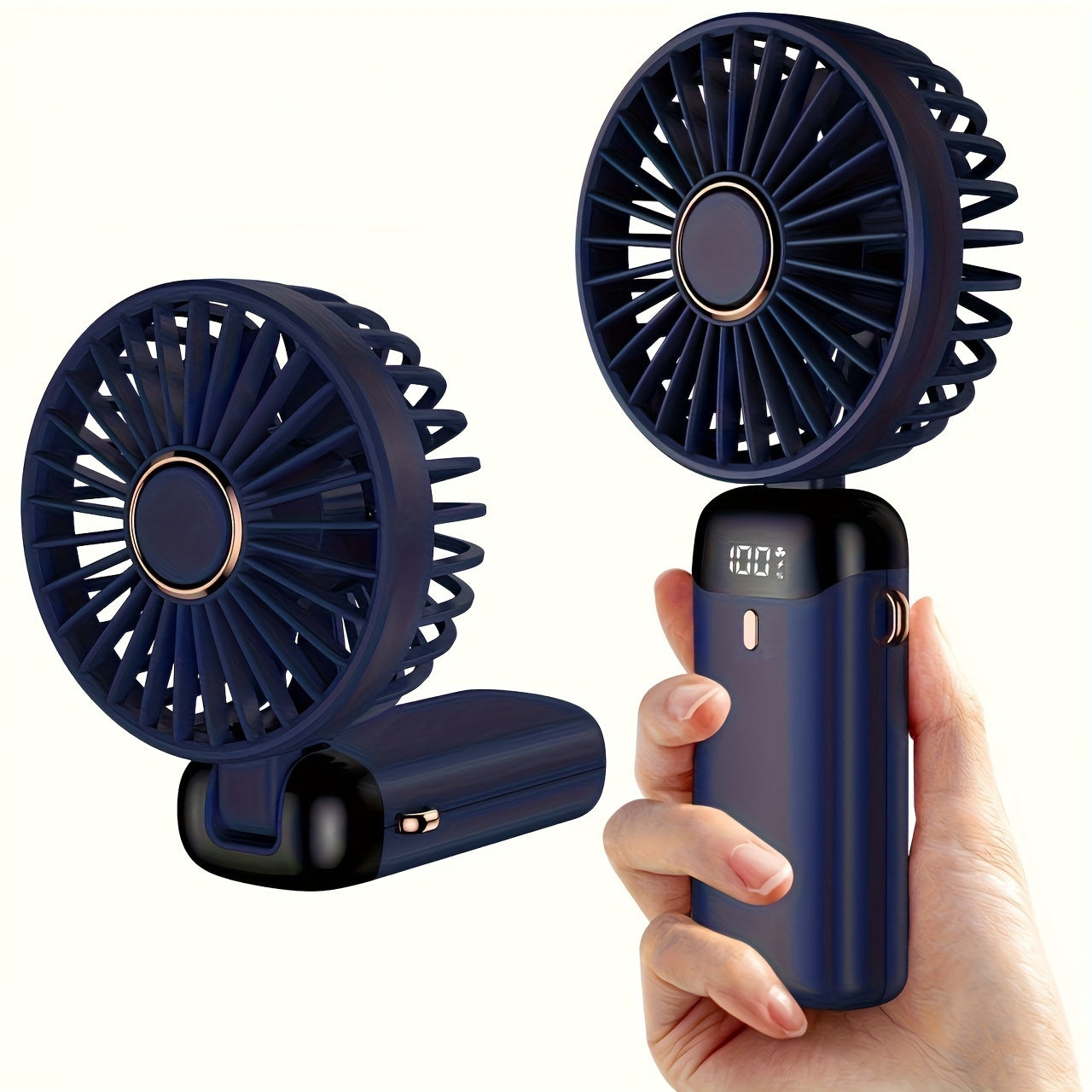 1pc Mini Portable Fan, Handheld Personal Mini Fan, USB Rechargeable with 5 Speeds and 90° Foldable Design. Features LED Display and can be battery powered. Perfect for Desk, Office, Bedroom, Outdoor Travel, Camping, and Back To School Supplies.