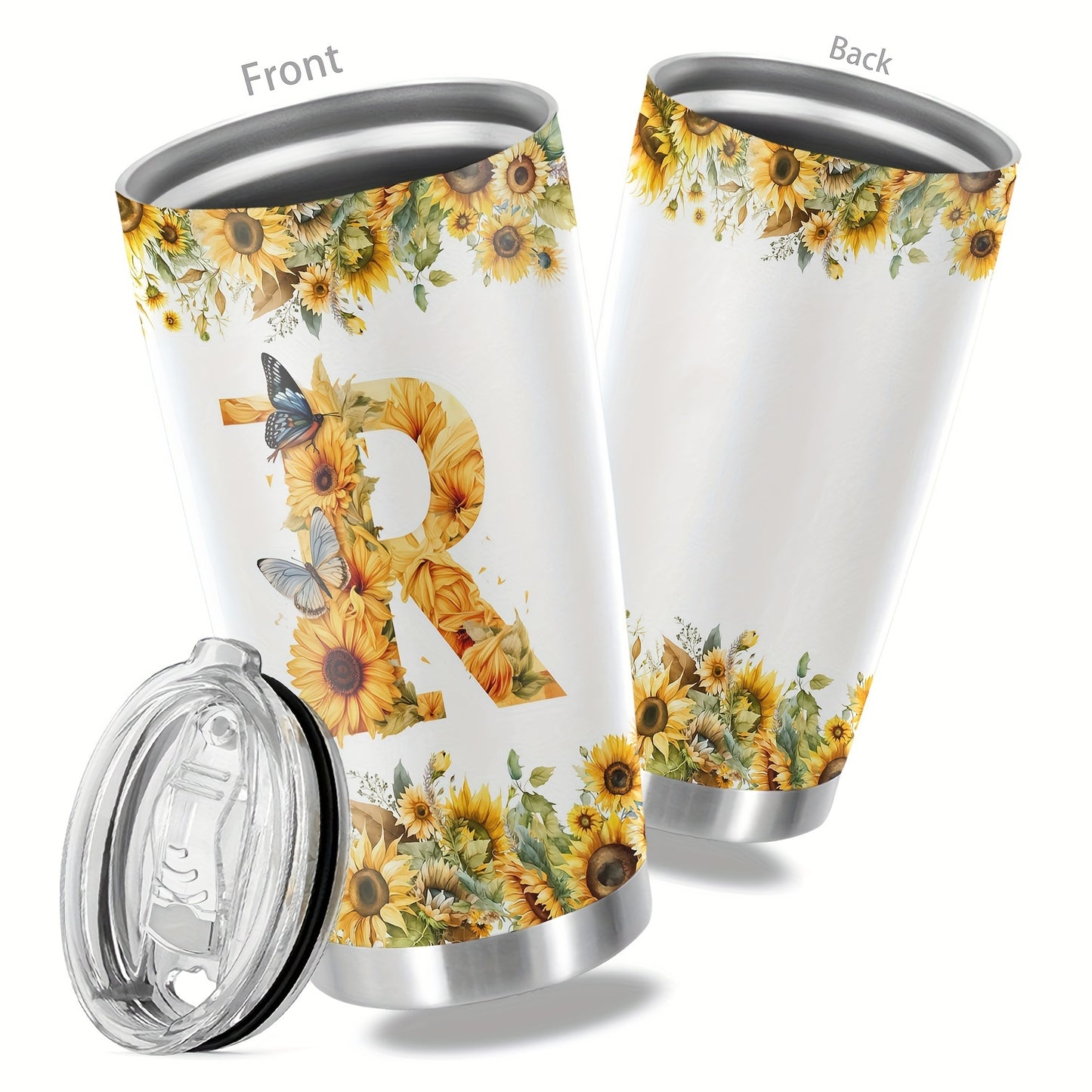 20oz Floral Initials Travel Mug - Double-Walled Tumbler for Women - Ideal Gift for Various Occasions.